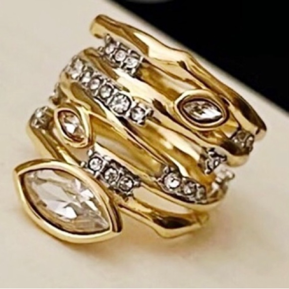 ALEXIS BITTAR • New Thorny Layered Navette Crystal Burst Gold Ring Size 7 - Picture 2 of 9